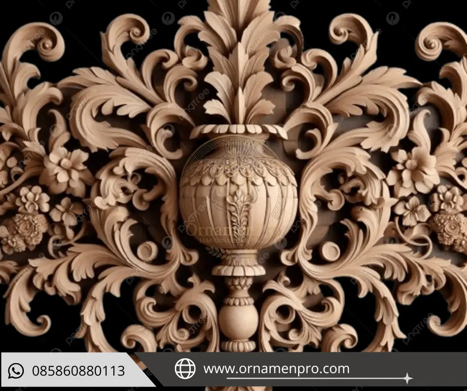 Ornamen berbentuk vas dengan ukiran floral